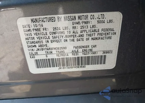 2015 Infiniti Q50 Premium from USA, damaged, VIN JN1BV7AR8FM393590